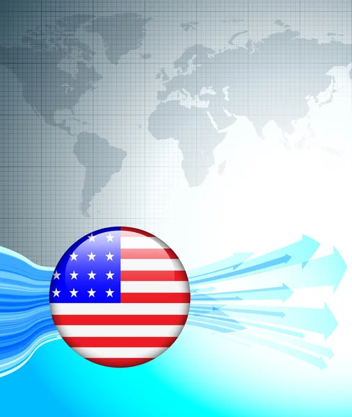 Mapa del mundo con Estados Unidos Botón de Internet — Vector de stock