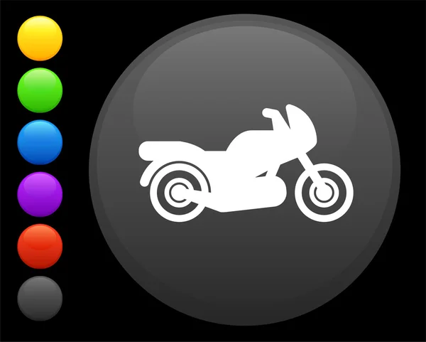 Μοτοσικλέτα εικονίδιο στο στρογγυλό κουμπί internet — Διανυσματικό Αρχείο