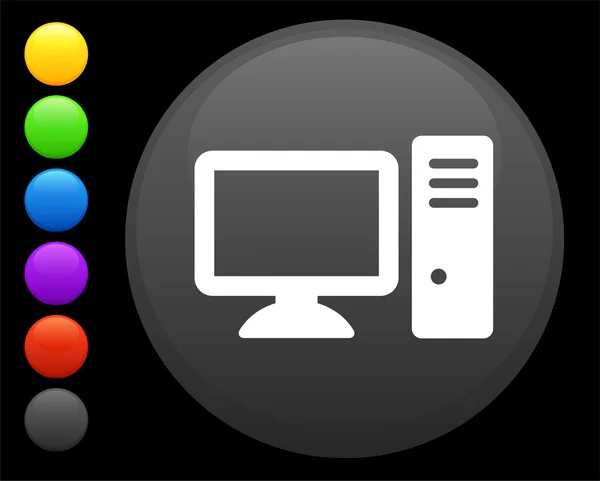 Icono del ordenador en el botón redondo de Internet — Vector de stock