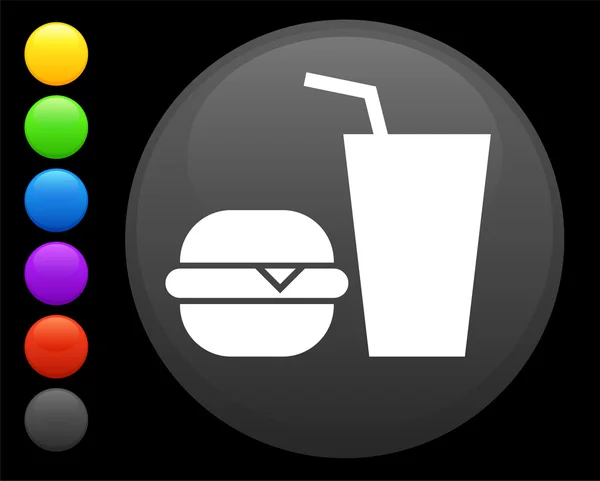 Hamburger a sodu ikonu na kulaté tlačítko internet — Stockový vektor