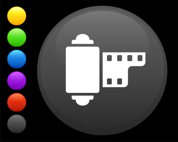 Icono de carrete de cámara en el botón redondo de Internet — Vector de stock