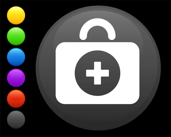Icono del kit de primeros auxilios en el botón redondo de Internet — Vector de stock