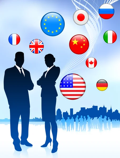 Business Couple on internet flag buttons background — Stock Vector