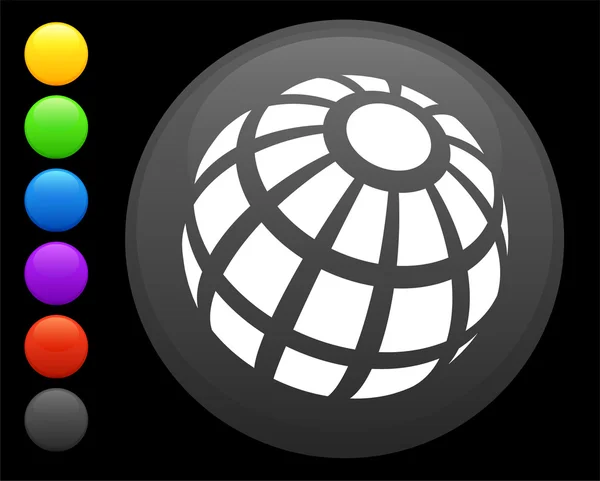 Icono del globo en el botón redondo de Internet — Vector de stock