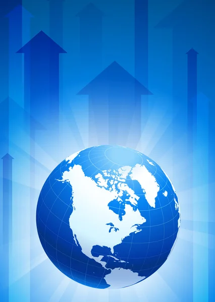 Globus auf blauem Pfeil Hintergrund — Stockvektor