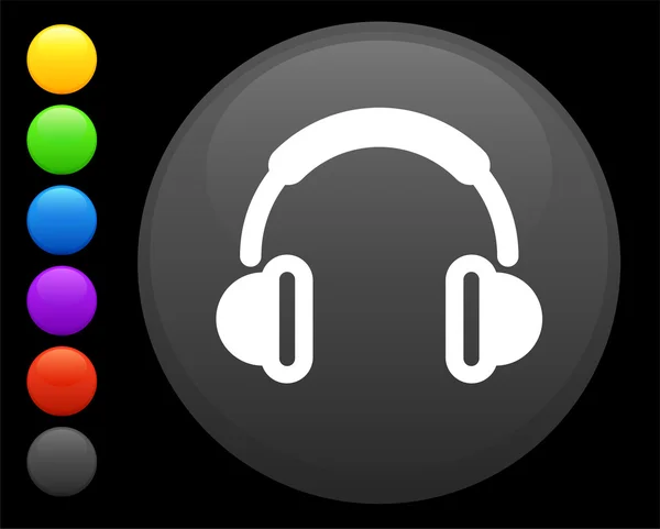 Icono de auriculares en el botón redondo de Internet — Vector de stock