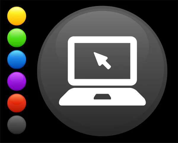 Ordenador portátil icono en el botón redondo de Internet — Vector de stock