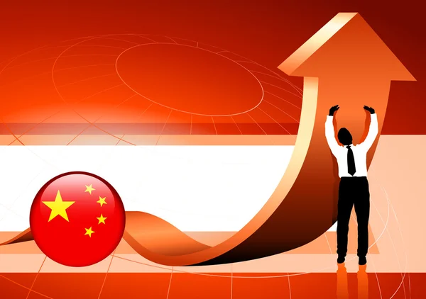 Uomo d'affari con la Cina Bandiera Internet Button — Vettoriale Stock