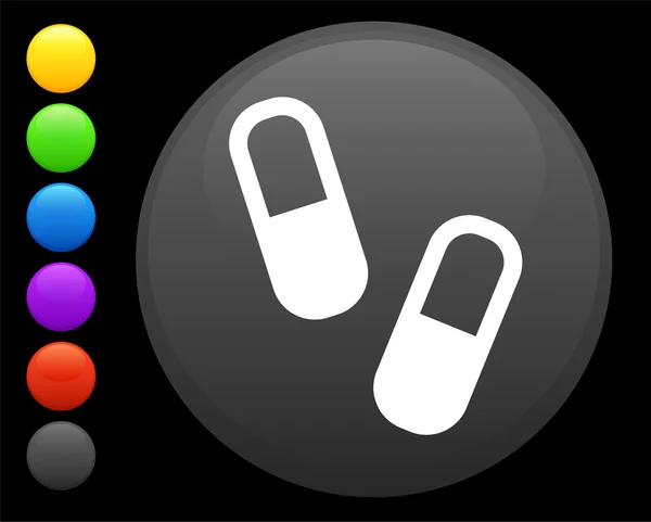 Pills icon on round internet button — Stock Vector