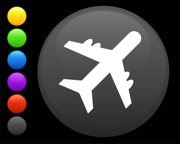 Plane icon on round internet button — Stock Vector