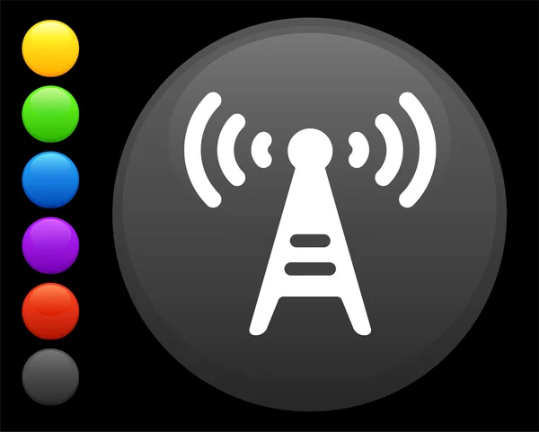 Icono de la torre de radio en botón redondo de Internet — Vector de stock