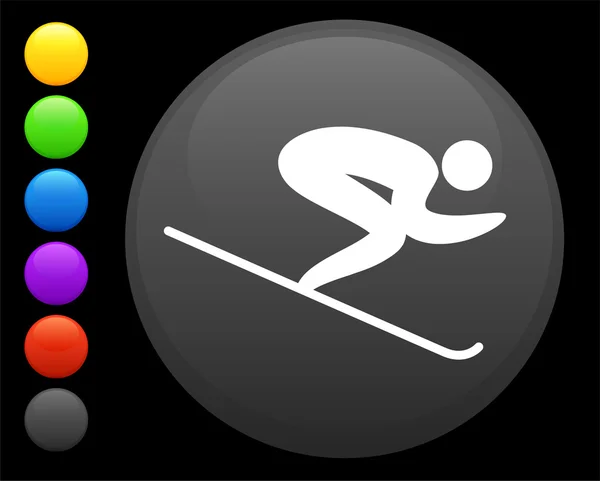 Ski-Ikone auf rundem Internet-Knopf — Stockvektor