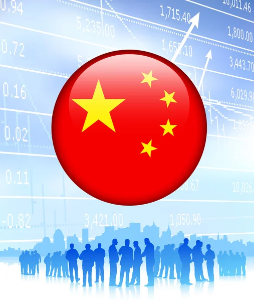 Équipe d'affaires avec le bouton Internet du drapeau chinois — Image vectorielle