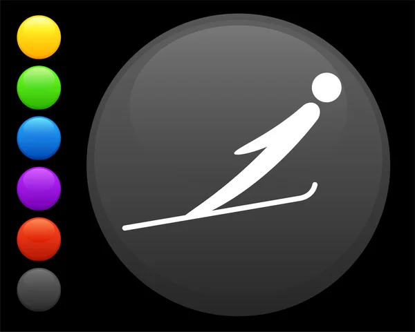 Icono de salto de esquí en el botón redondo de Internet — Archivo Imágenes Vectoriales
