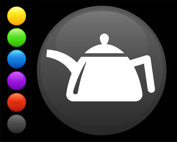 Tea kettle icon on round internet button — Stock Vector