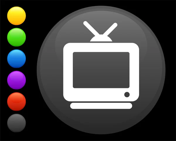 Иконка телевизора на круглой кнопке — стоковый вектор