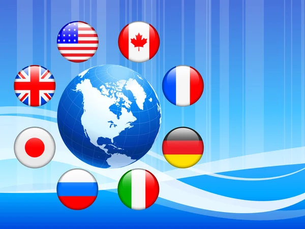 インターネット旗ボタンの背景を持つ世界 — ストックベクタ
