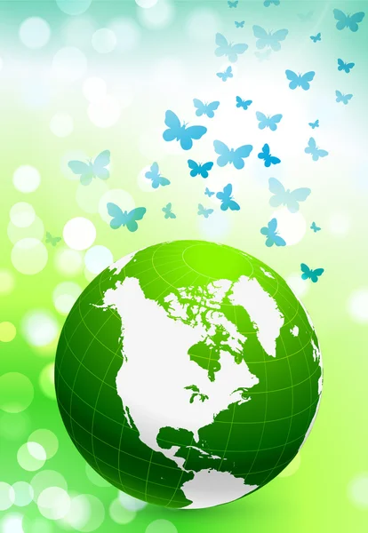 Grüne Natur Globus auf asbtract Linse Flare Hintergrund — Stockvektor
