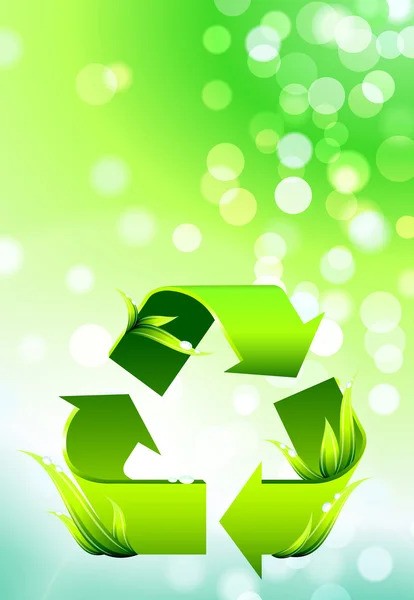 Σύμβολο ανακύκλωσης σε αφηρημένη φακού φωτοβολίδα φόντο — Διανυσματικό Αρχείο