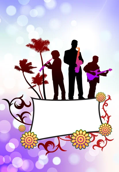 Live Music Band on Tropical Frame Background — Stock Vector