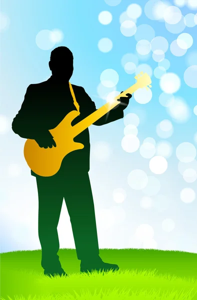 Live Musician on Green Daytime Background — Stock Vector