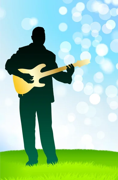 Live Musician on Green Daytime Background — Stock Vector