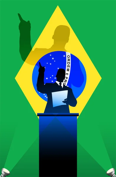 Drapeau du Brésil avec orateur politique derrière un podium — Image vectorielle