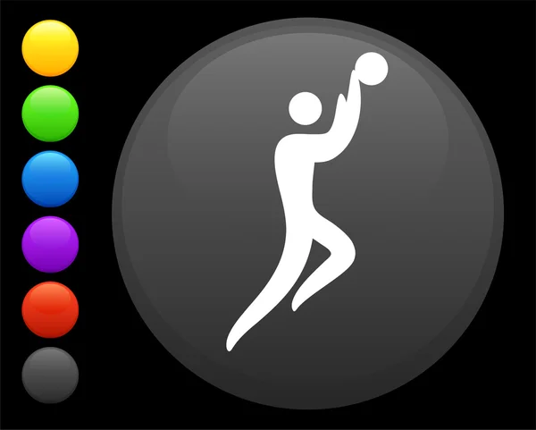 Basketbal ikona na kulaté tlačítko internet — Stockový vektor