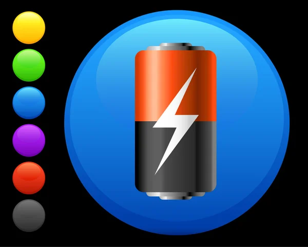 Icône de batterie sur bouton internet rond — Image vectorielle