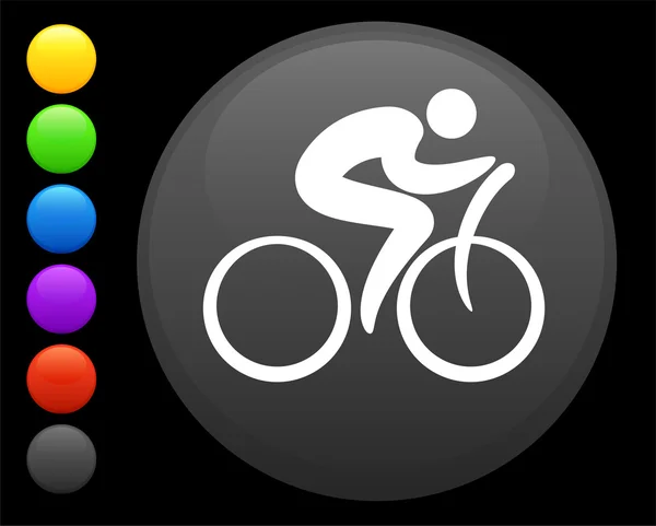 Cyclist icon on round internet button — Stock Vector