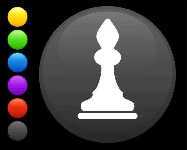 Icona del pezzo di scacchi vescovo sul pulsante internet rotondo — Vettoriale Stock