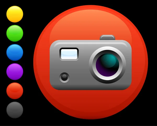 Digitale camera-icoontje op ronde internet knop — Stockvector
