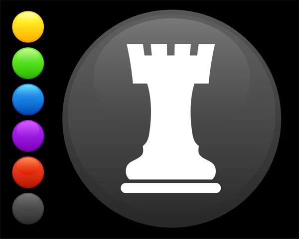 Věž šachy kus ikona na kulaté tlačítko internet — Stockový vektor
