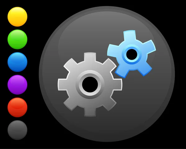 Icono de engranaje en botón redondo de Internet — Vector de stock