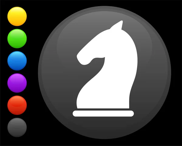 Icona del pezzo di scacchi cavaliere sul pulsante internet rotondo — Vettoriale Stock
