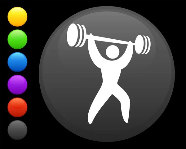 Icona del sollevatore di pesi sul pulsante internet rotondo — Vettoriale Stock