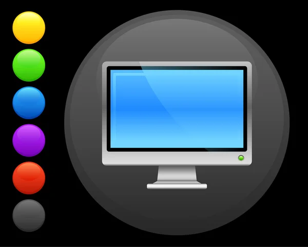 Computer screen icon on round internet button — Stock Vector