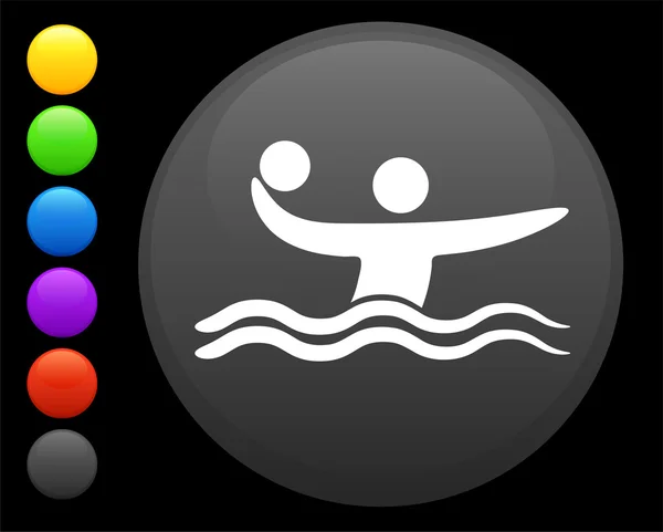 Υδατοσφαίριση εικονίδιο στο στρογγυλό κουμπί internet — Διανυσματικό Αρχείο