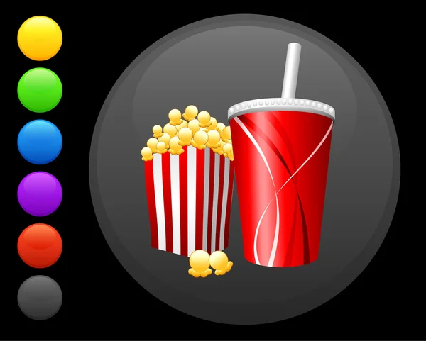 Popcorn and soda icon on round internet button — Stock Vector