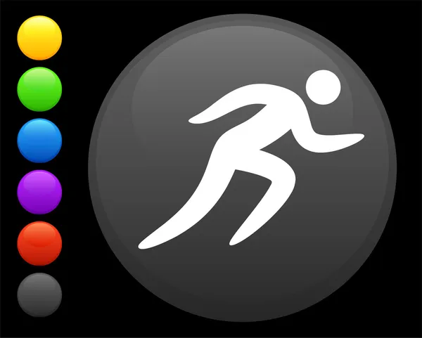 Running icon on round internet button — Stock Vector