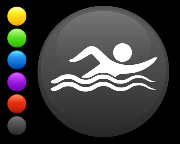 Κολύμπι εικονίδιο στο κουμπί γύρο στο Διαδίκτυο — Διανυσματικό Αρχείο