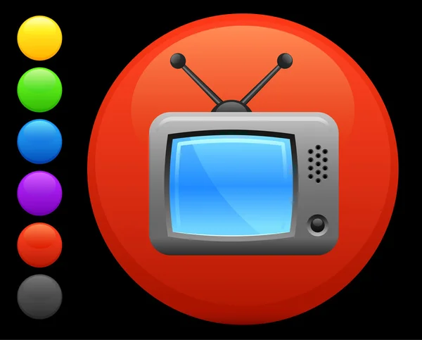 Иконка телевизора на круглой кнопке — стоковый вектор