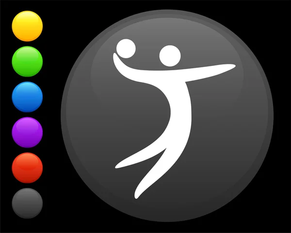 Икона волейбола на круглой кнопке интернета — стоковый вектор