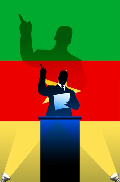 Camerun vlag met politieke spreker achter een podium — Stockvector