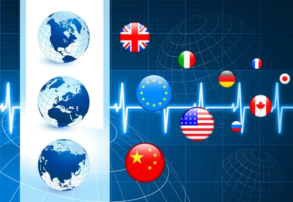 Globusy z flagami przyciski internet — Wektor stockowy