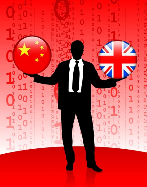 Çin ve İngiliz Internet bayrak düğmelerini tutan işadamı — Stok Vektör