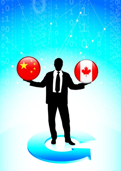 Zakenman die china en canada internet vlag knoppen — Stockvector