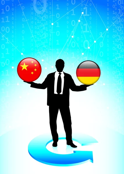 Empresario sosteniendo botones de bandera de Internet de China y Alemania — Vector de stock