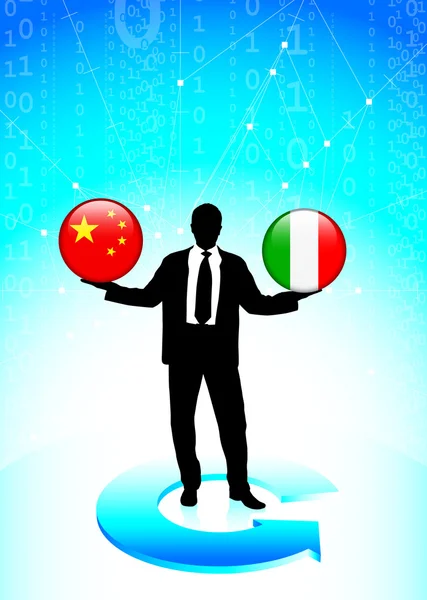 Businessman Holding china and Italy Internet Flag Buttons — Stock Vector