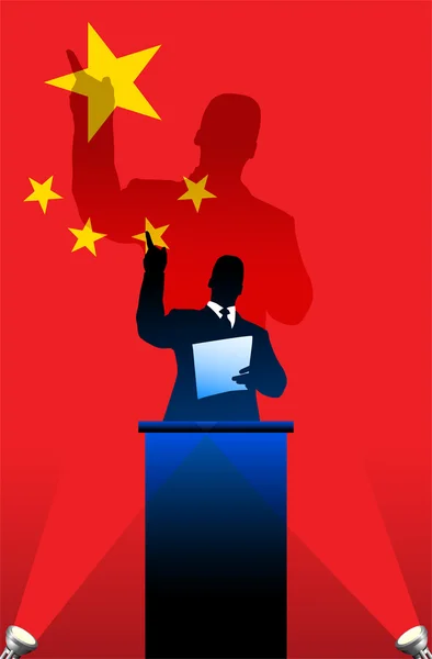 China flag with political speaker behind a podium — Stock Vector